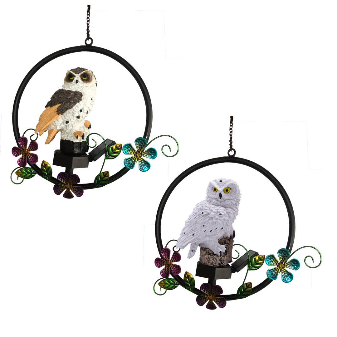 Owl Solar Resin Wrought Iron Hanging Light Outdoor Garden Garden Wind Chime Light LED Landscape Decoration Pendant Light