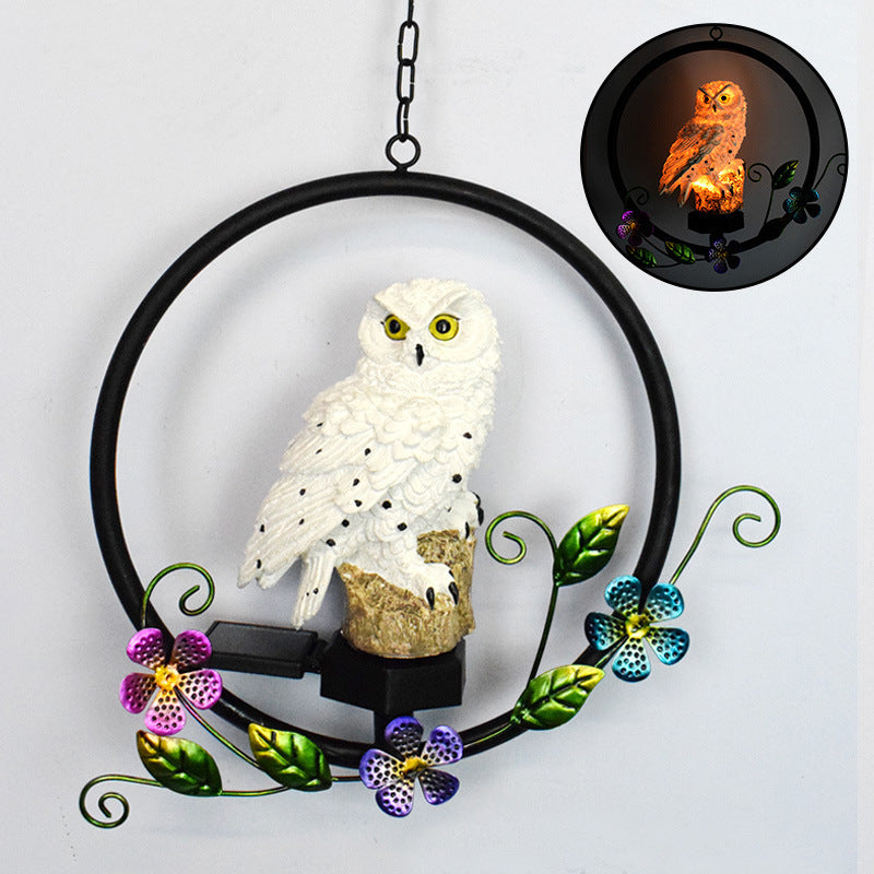 Owl Solar Resin Wrought Iron Hanging Light Outdoor Garden Garden Wind Chime Light LED Landscape Decoration Pendant Light