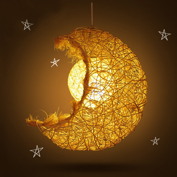 Pastoral Rattan Yestar Moon Chandelier