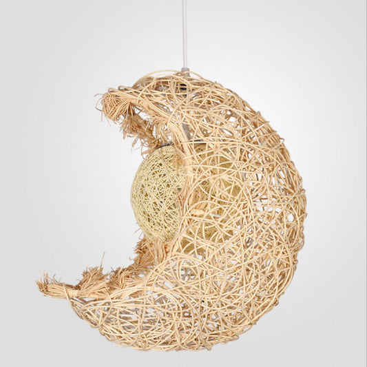 Pastoral Rattan Yestar Moon Chandelier