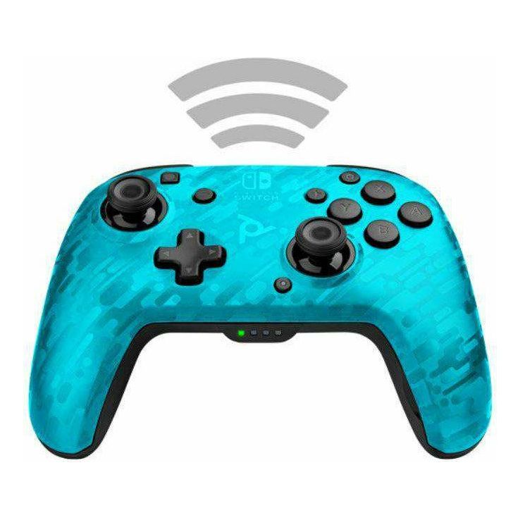 PDP Gaming Faceoff Wireless Deluxe Controller: Neon Blue Camo - Nintendo Switch