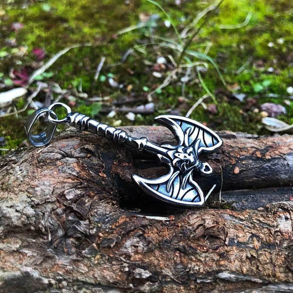 Vikings Axe Skull Stainless Steel Necklace - 