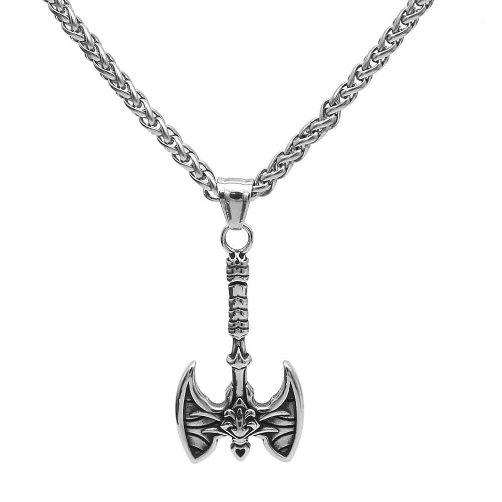 Vikings Axe Skull Stainless Steel Necklace - 