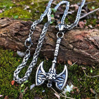 Vikings Axe Skull Stainless Steel Necklace - 