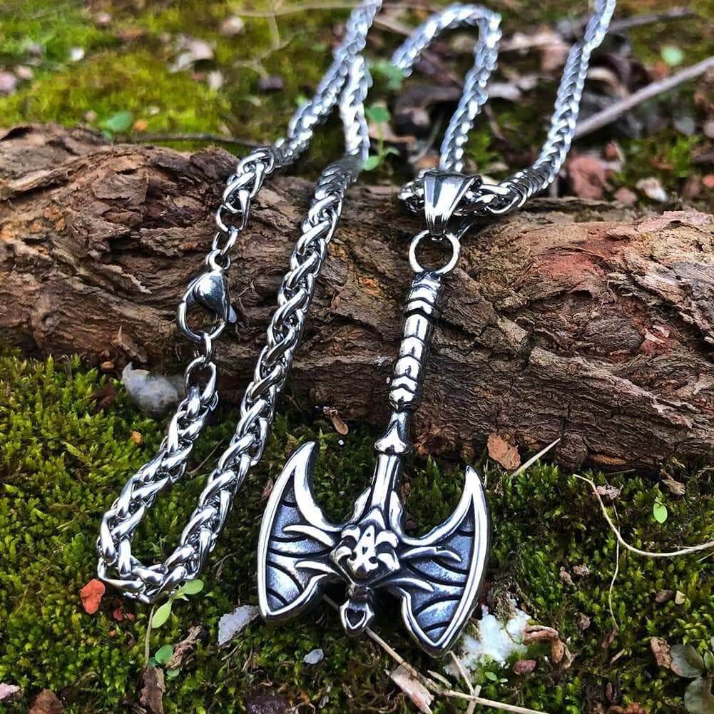 Vikings Axe Skull Stainless Steel Necklace - 
