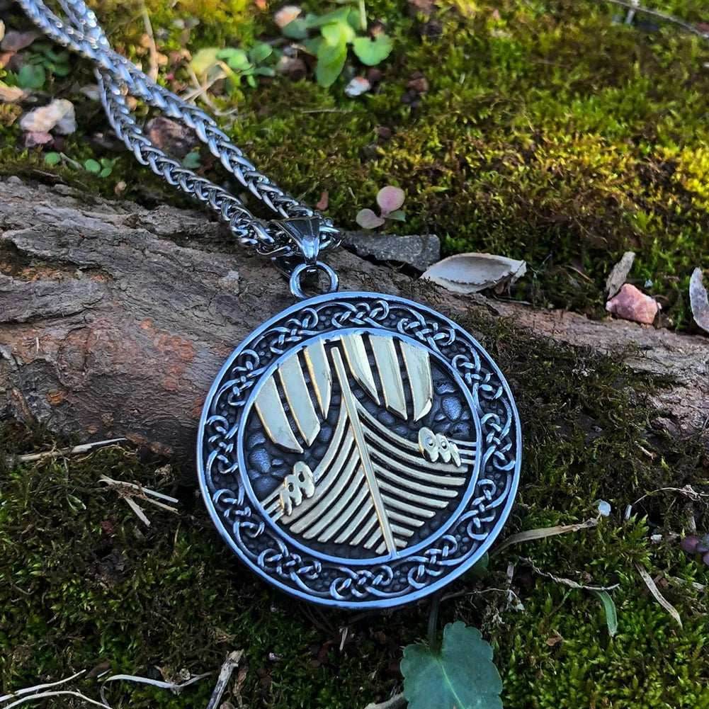 Vikings Longship Stainless Steel Pendant Necklace - 