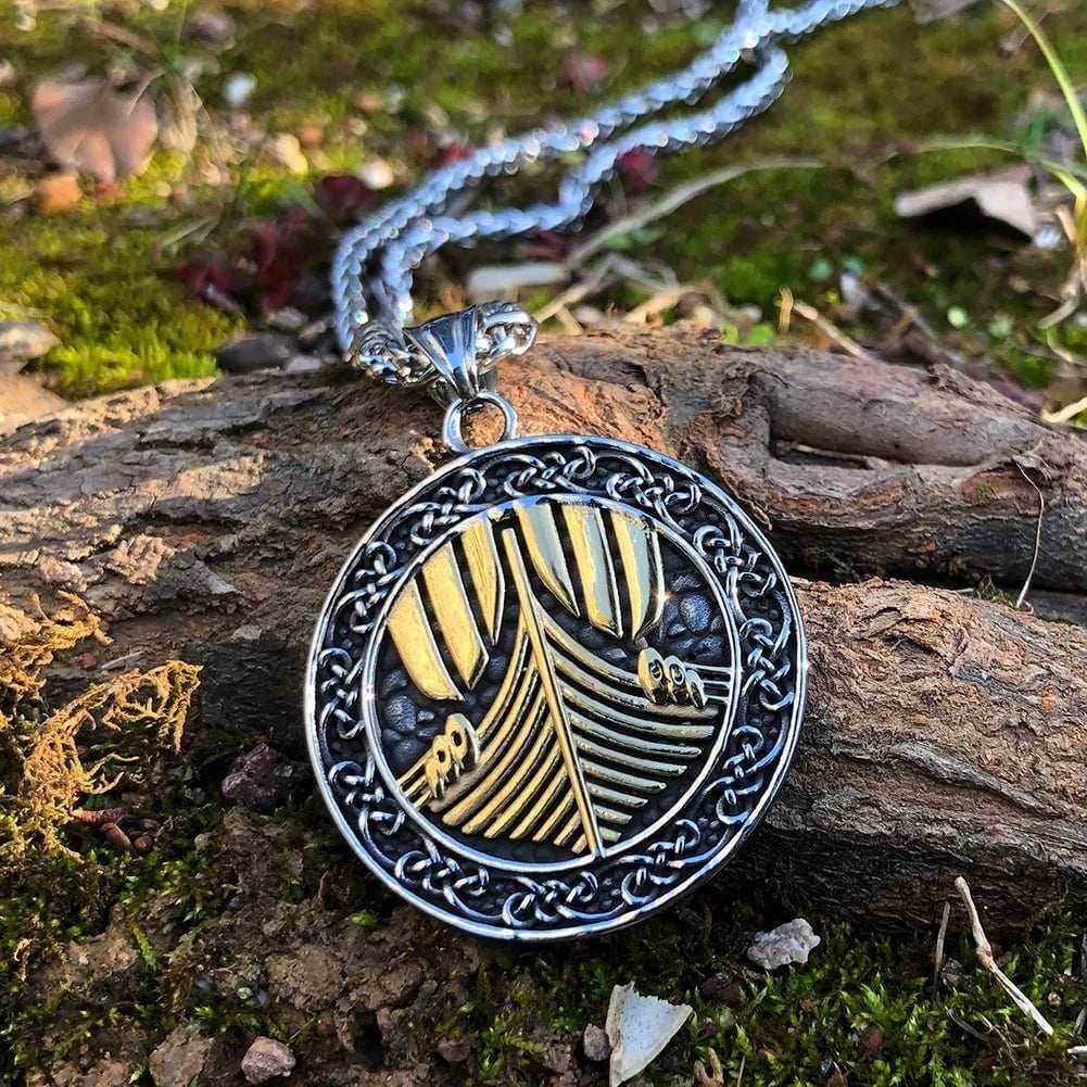Vikings Longship Stainless Steel Pendant Necklace - 