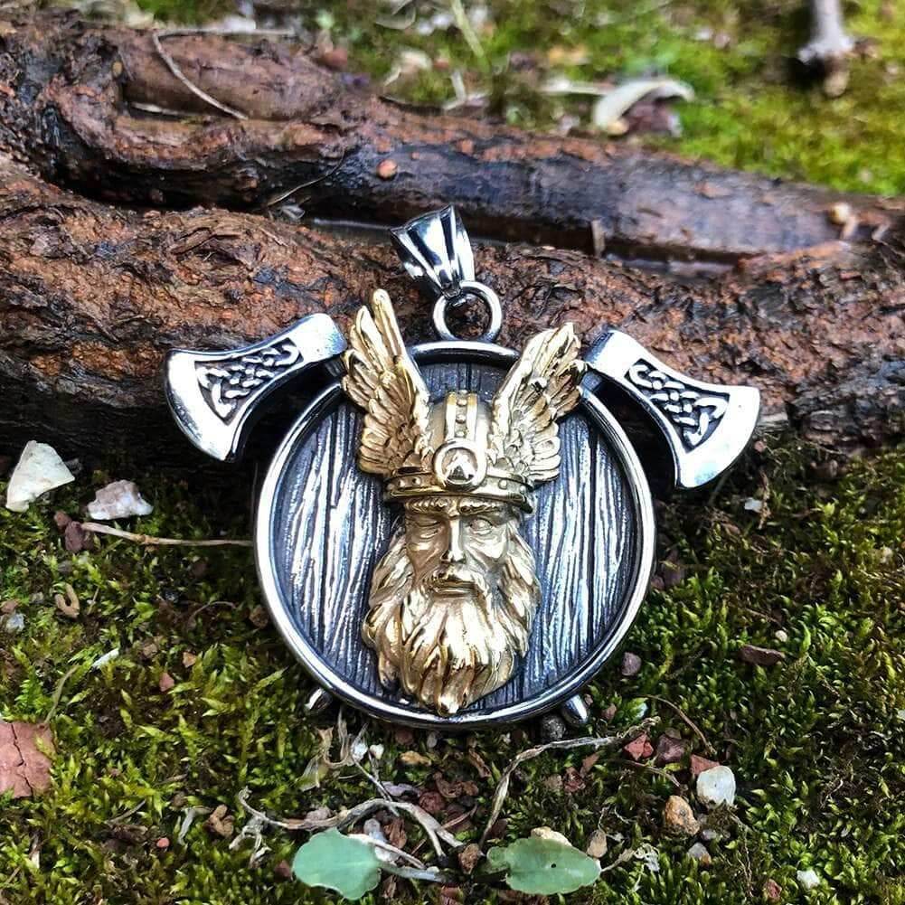 Vikings Odin and Axe Stainless Steel Necklace - 