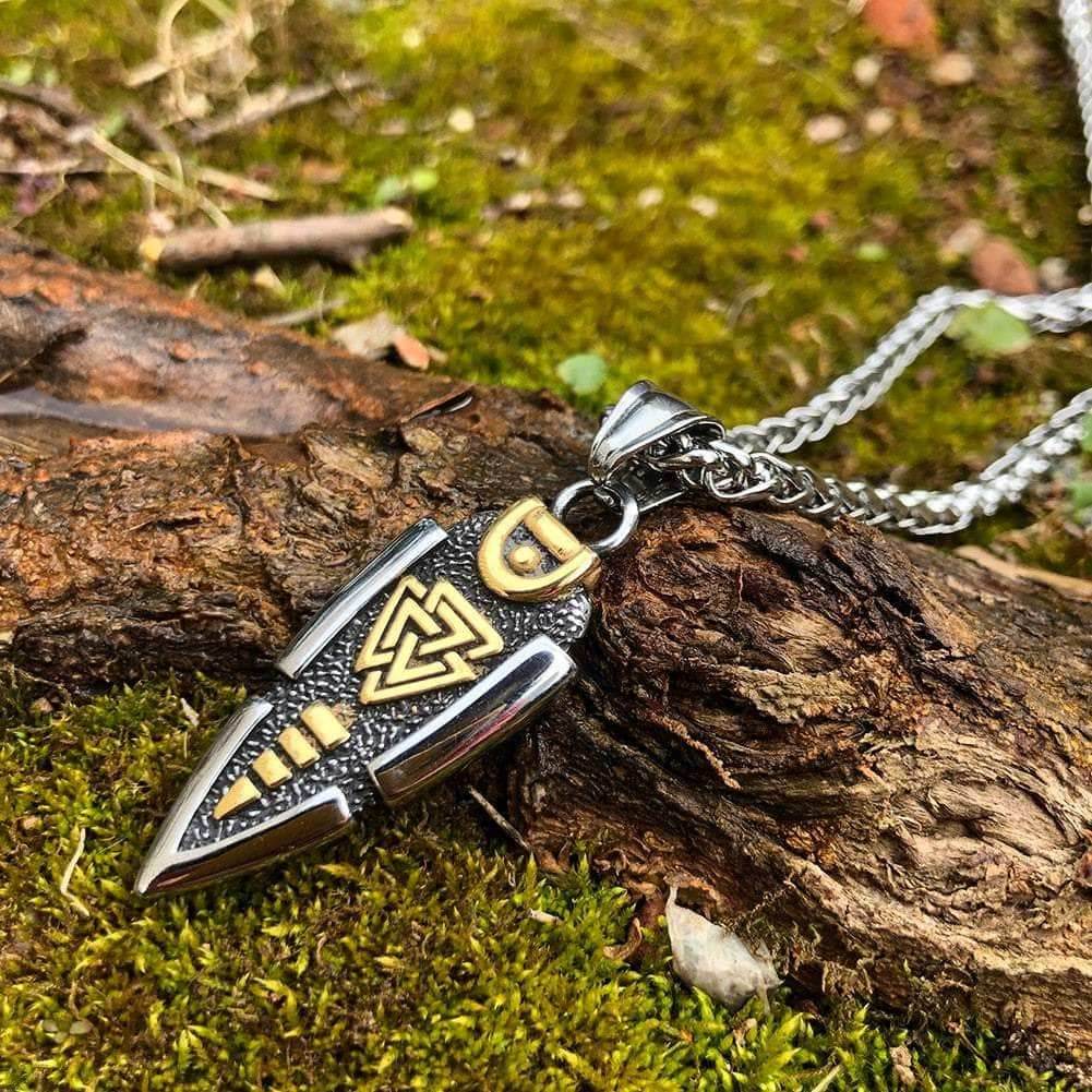 Vikings Odin's Gungir Valknut Stainless Steel Necklace - 