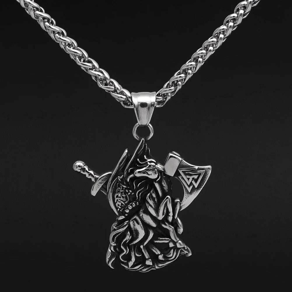 Vikings Sleipnir Axe Stainless Steel Pendant Necklace - 
