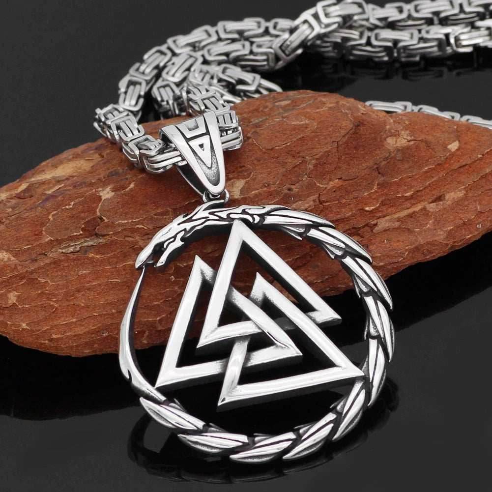 Vikings Dragon Valknut Stainless Steel Necklace - Thick Chain