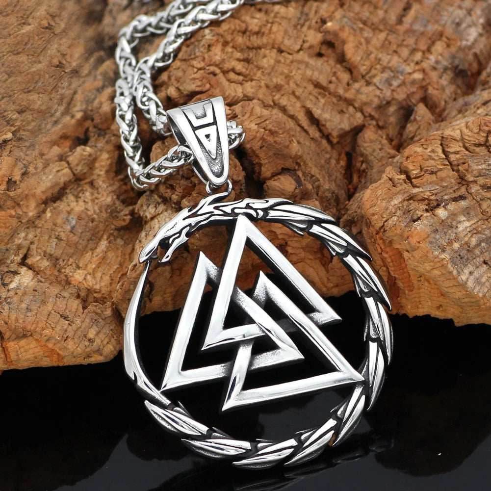 Vikings Dragon Valknut Stainless Steel Necklace - Thick Chain