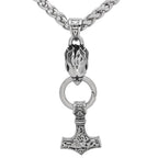 Vikings Raven's Head Mjolnir Stainless Steel Necklace - Rope Chain