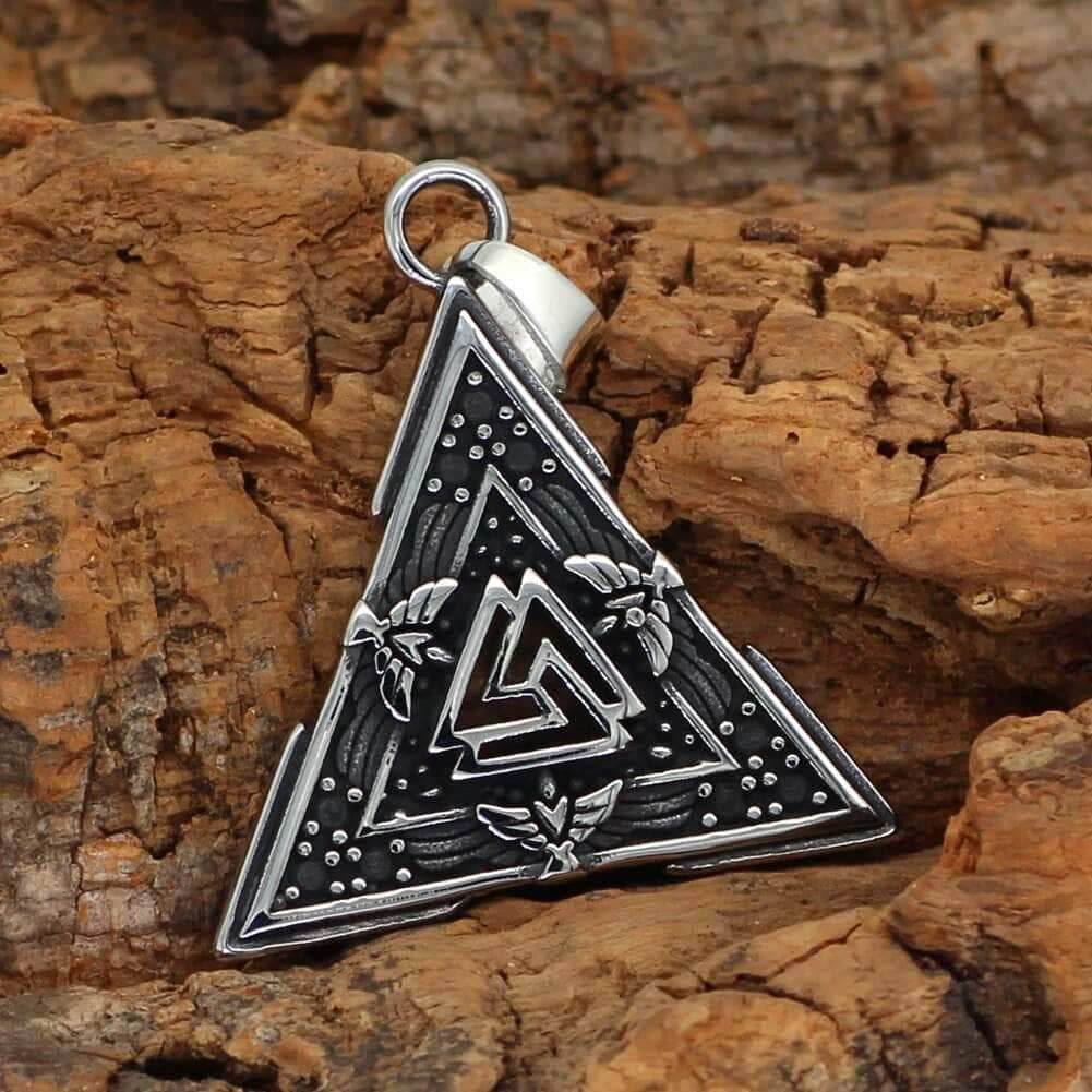Vikings Valknut and Raven Stainless Steel Necklace - 