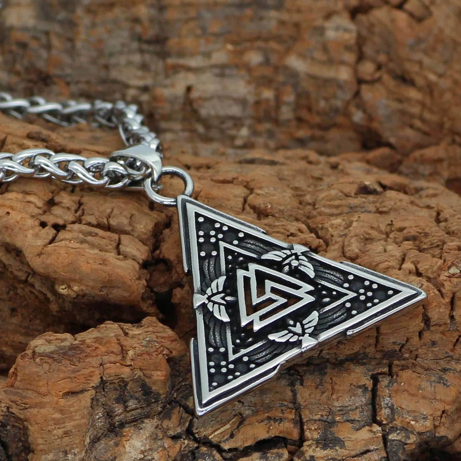 Vikings Valknut and Raven Stainless Steel Necklace - 