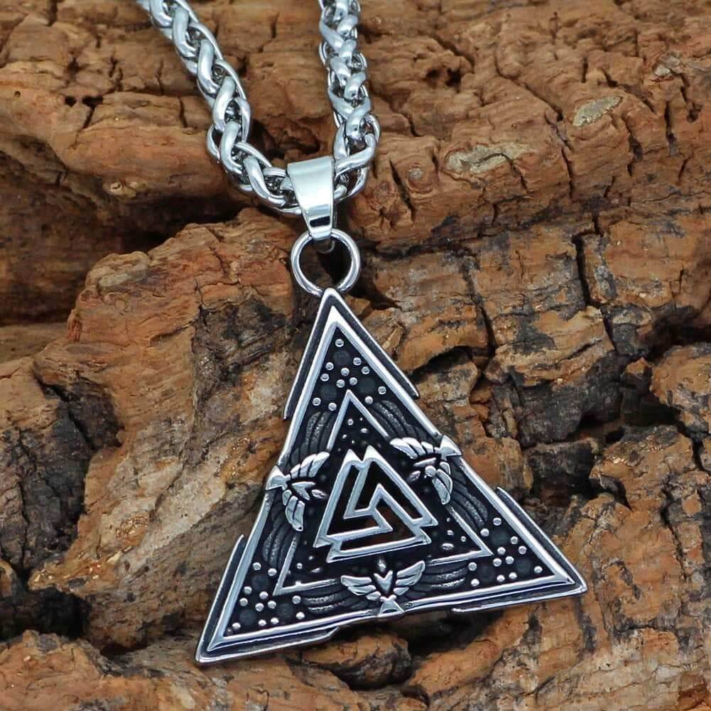 Vikings Valknut and Raven Stainless Steel Necklace - 