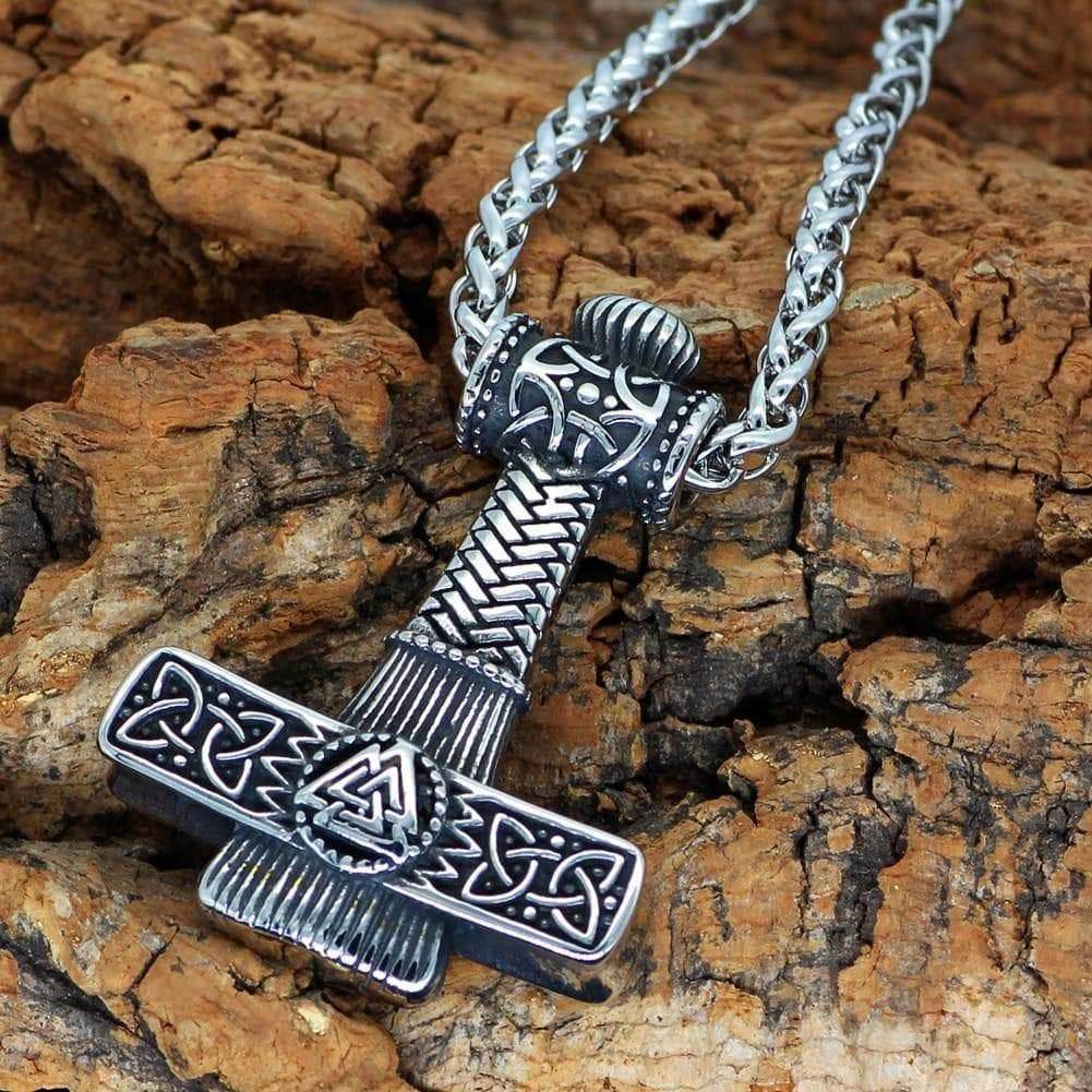 Viking Mjolnir Valknut Stainless Steel Necklace - Pendant Only