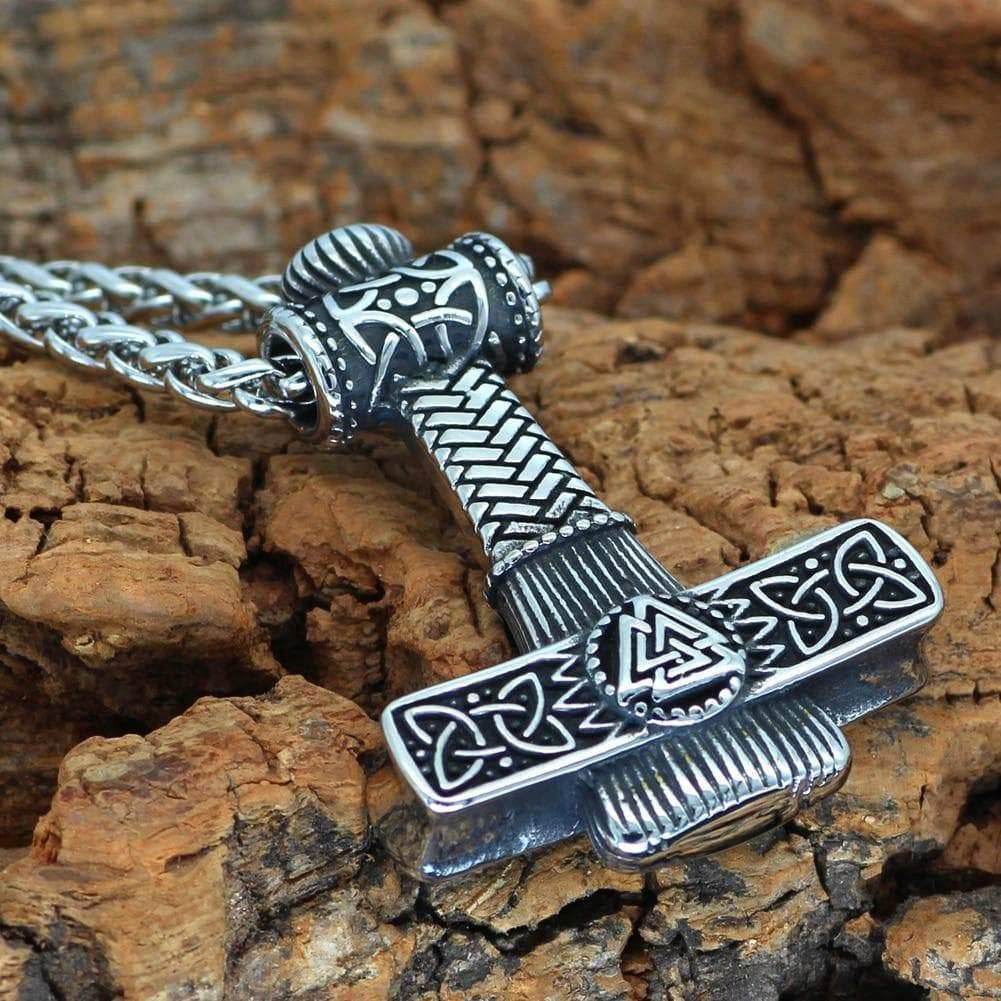 Viking Mjolnir Valknut Stainless Steel Necklace - Pendant Only
