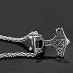 Vikings Bear Head Mjolnir Pendant Necklace - 