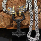 Vikings Wolf Head Mjolnir Stainless Steel Necklace - 50CM / 20 Inches / Black