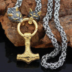 Vikings Wolf Head Mjolnir Stainless Steel Necklace - 50CM / 20 Inches / Gold