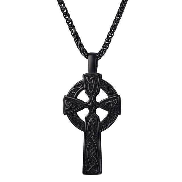 Celtic Triquetra Irish Cross Stainless Steel Pendant Necklace - Black