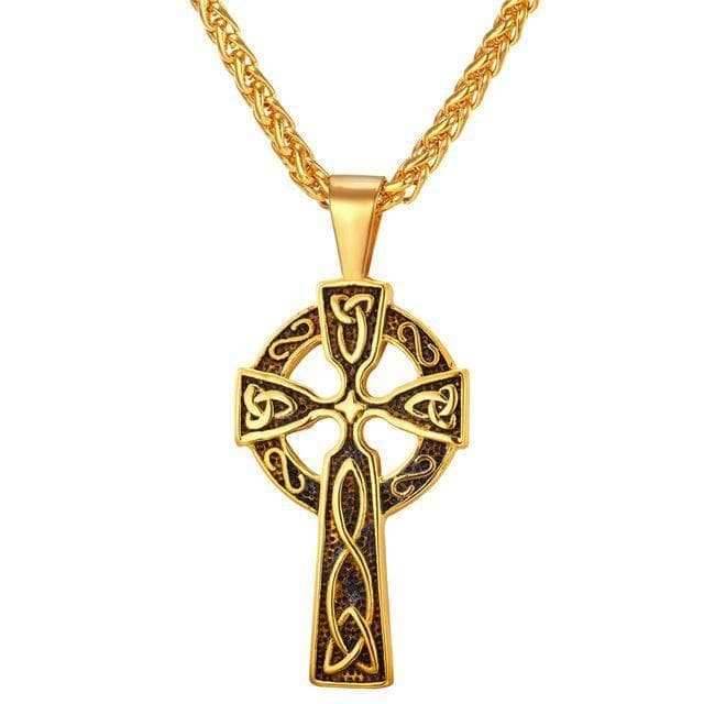 Celtic Triquetra Irish Cross Stainless Steel Pendant Necklace - Gold