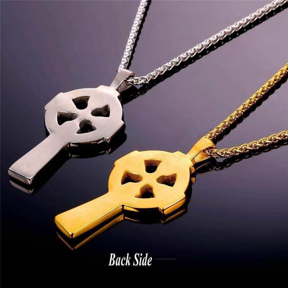 Celtic Triquetra Irish Cross Stainless Steel Pendant Necklace - Gold