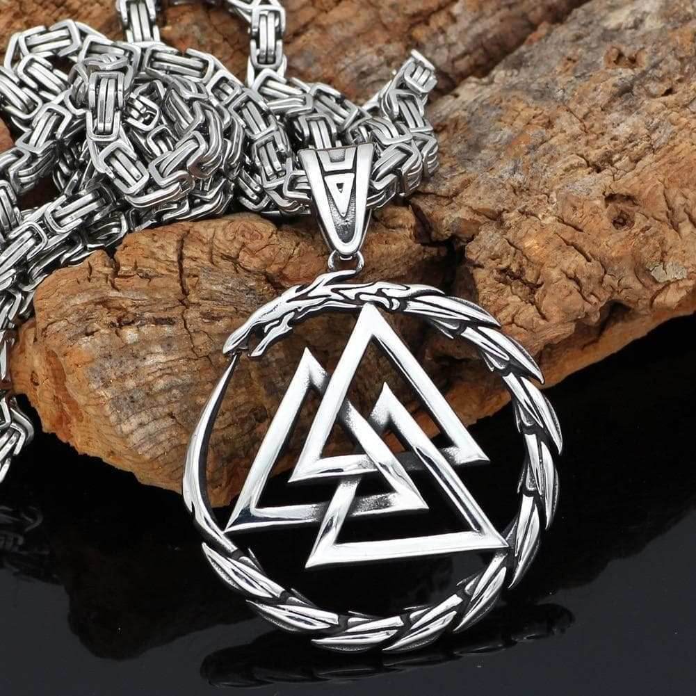 Vikings Jörmungandr Valknut Stainless Steel Necklace - King's Chain / 70 CM / 28 INCH