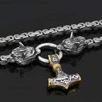 Vikings Wolf Mjolnir Stainless Steel King Chain Necklace - 50CM / 20 Inches