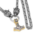 Vikings Wolf Mjolnir Stainless Steel King Chain Necklace - 50CM / 20 Inches