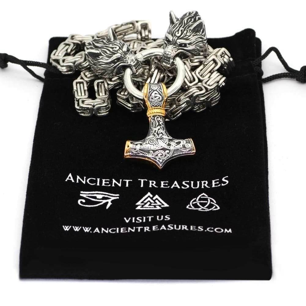 Vikings Wolf Mjolnir Stainless Steel King Chain Necklace - 50CM / 20 Inches