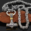 Vikings Wolf Mjolnir Stainless Steel King Chain Necklace - 50CM / 20 Inches
