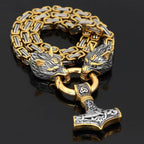 Vikings Wolf Mjolnir Stainless Steel King Chain Necklace - 50 CM / 20 Inches