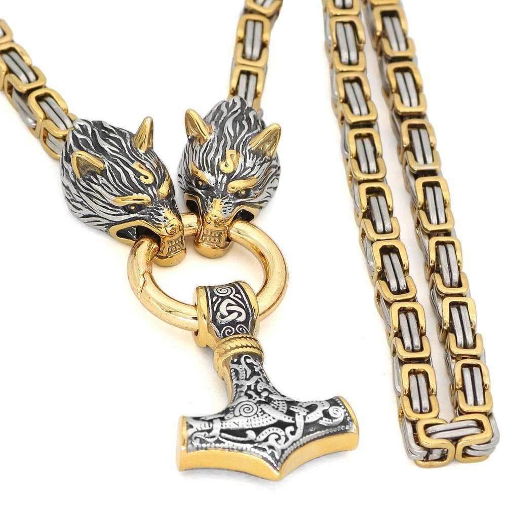 Vikings Wolf Mjolnir Stainless Steel King Chain Necklace - 50 CM / 20 Inches