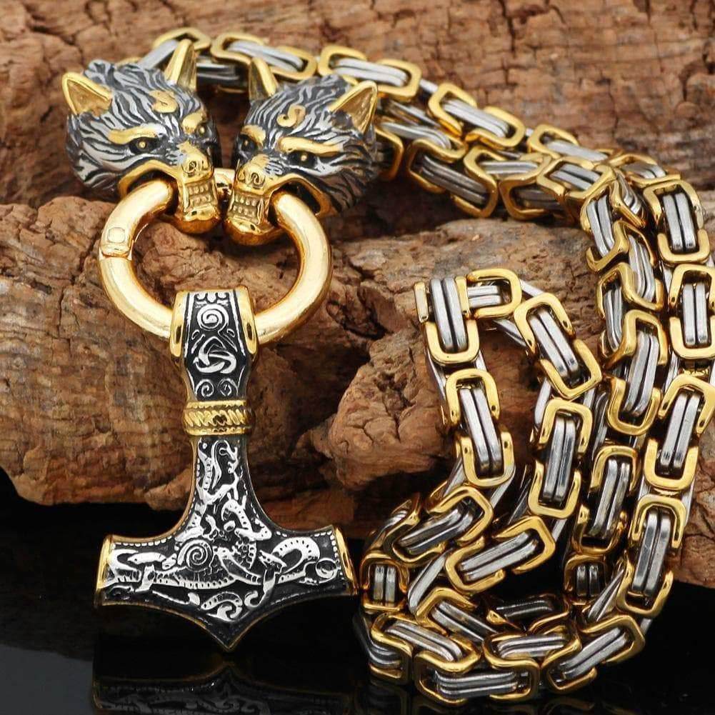 Vikings Wolf Mjolnir Stainless Steel King Chain Necklace - 50 CM / 20 Inches