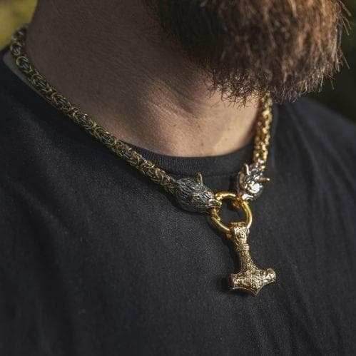 Vikings Wolf Mjolnir Stainless Steel King Chain Necklace - 50 CM / 20 Inches