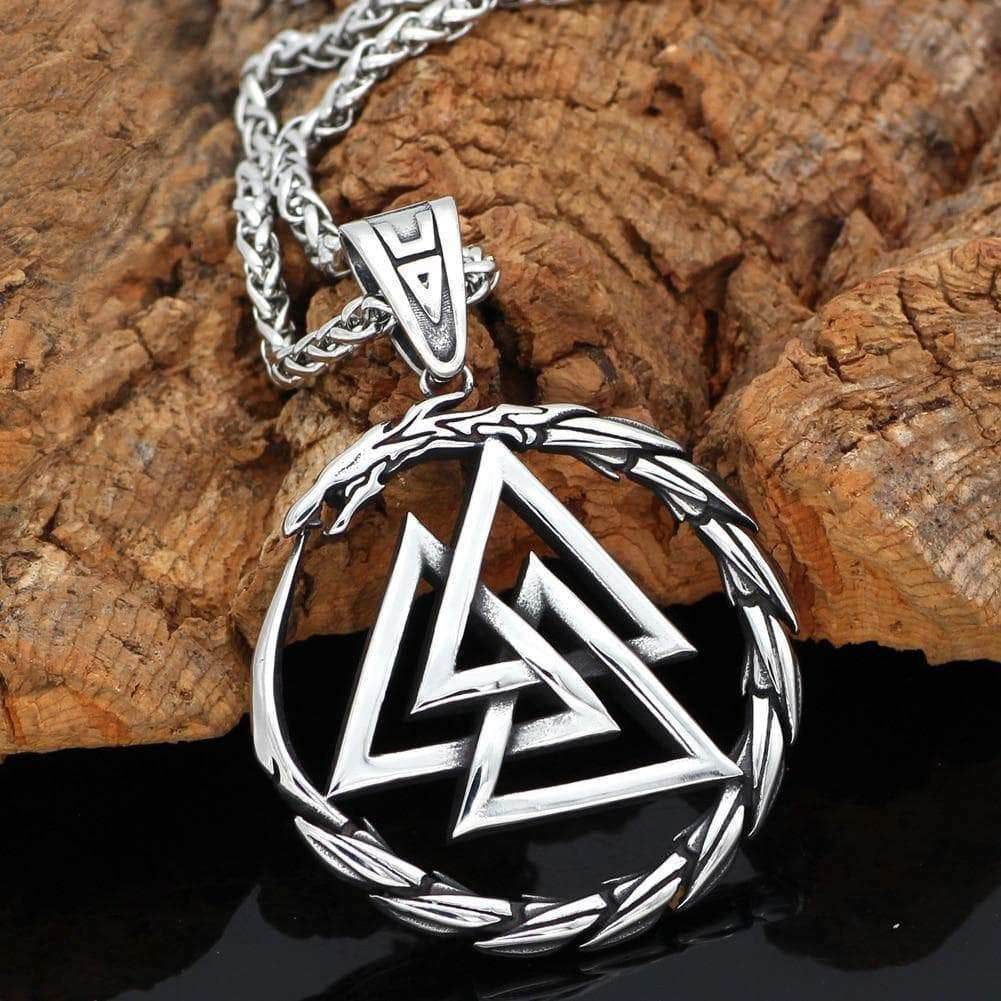 Vikings Jörmungandr Valknut Stainless Steel Necklace - Metal Chain / 70 CM / 28 INCH