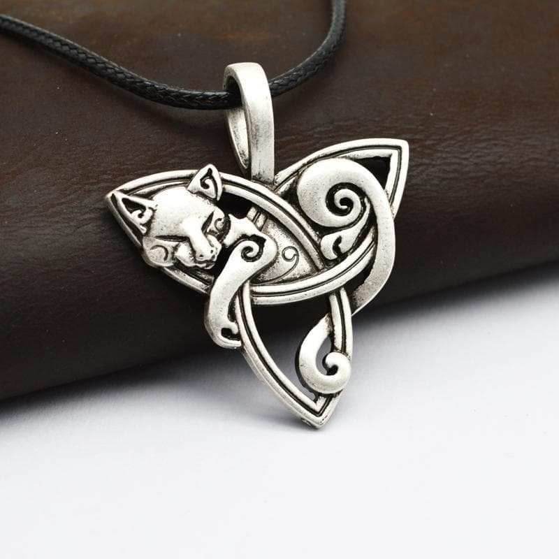 Ancient Treasures' Celtic Cat on Triquetra Stainless Steel Necklace - 
