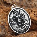 Viking Nordic Wolf - Fenrir Stainless Steel Oval Pendant and Necklace - Pendant Only