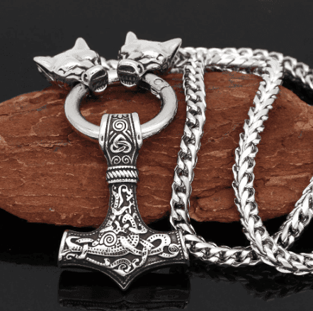 Vikings Mjolnir and Fenrir Pendant Necklace - 