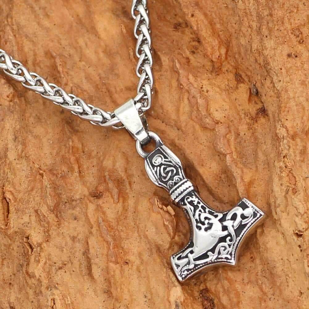 Vikings Mjolnir Ignuz Rune Stainless Steel Necklace - 