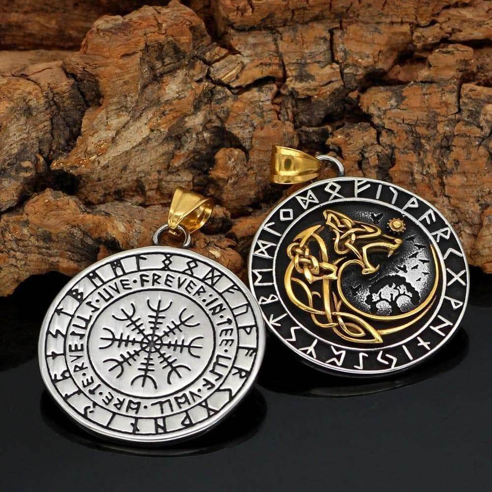Vikings Fenrir Wolf Runic Necklace - 