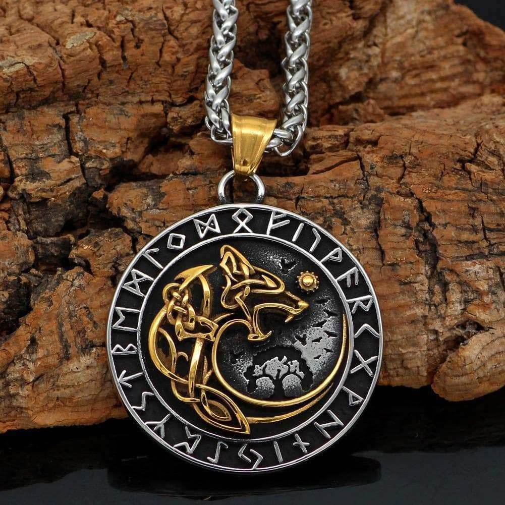 Vikings Fenrir Wolf Runic Necklace - 