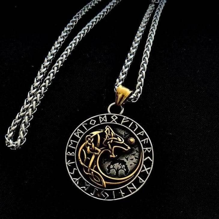 Vikings Fenrir Wolf Runic Necklace - 