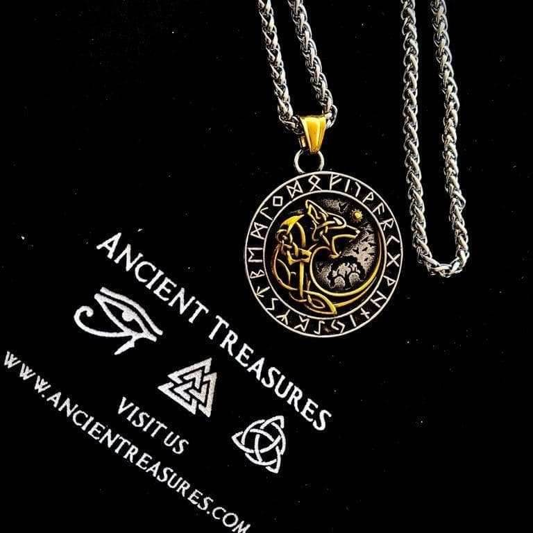 Vikings Fenrir Wolf Runic Necklace - 
