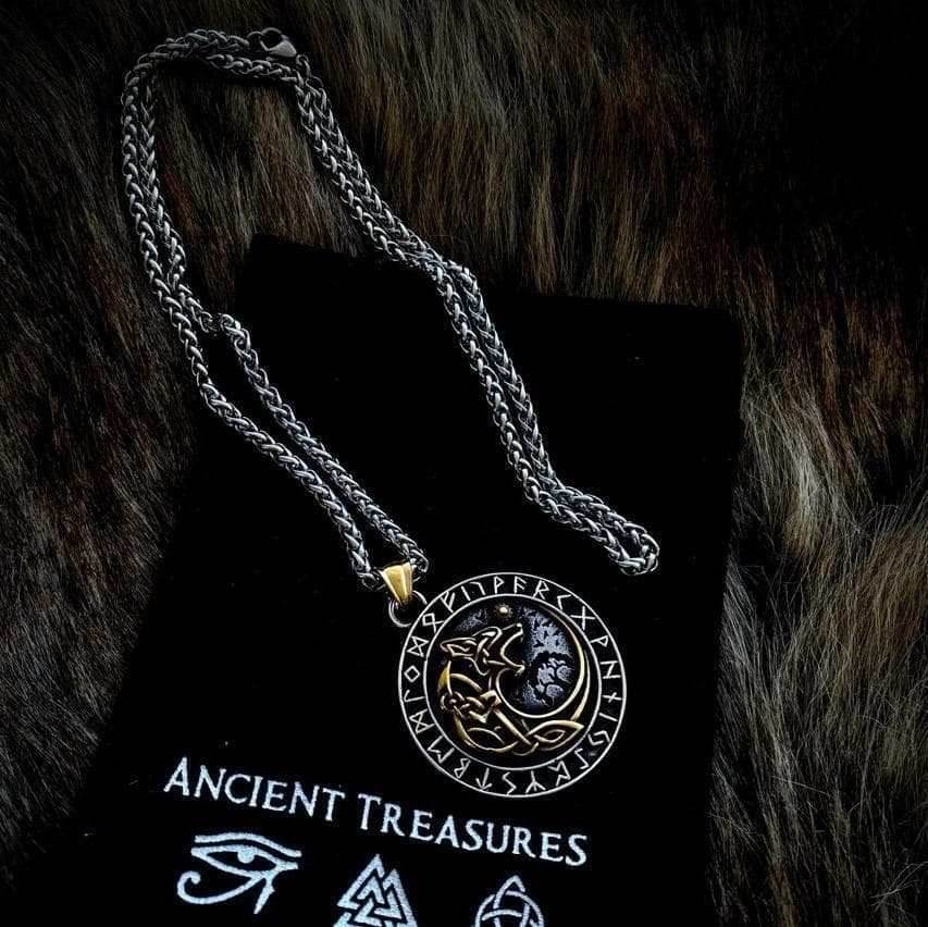 Vikings Fenrir Wolf Runic Necklace - 