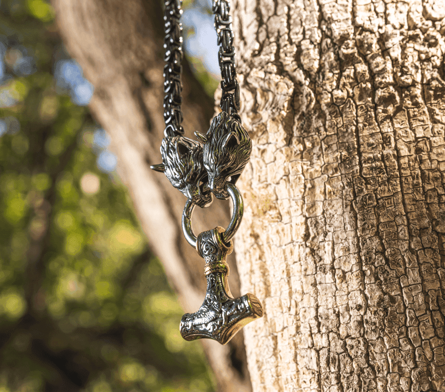 Vikings Wolf Mjolnir Stainless Steel King Chain Necklace - 50CM / 20 Inches