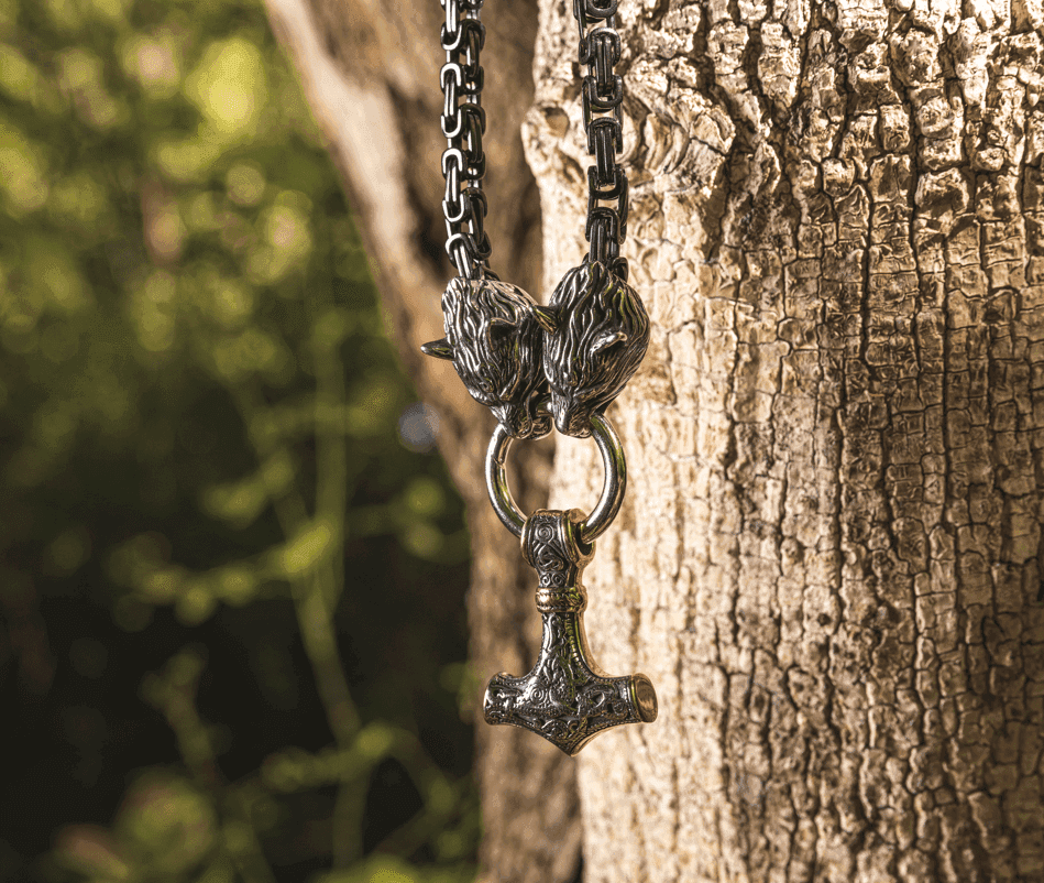 Vikings Wolf Mjolnir Stainless Steel King Chain Necklace - 50CM / 20 Inches