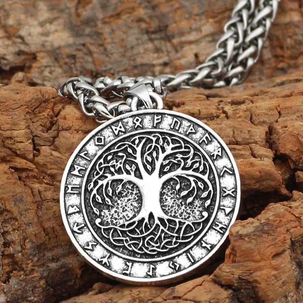 Vikings Yggdrasill Tree of Life and Runes Amulet Pendant & Necklace - 